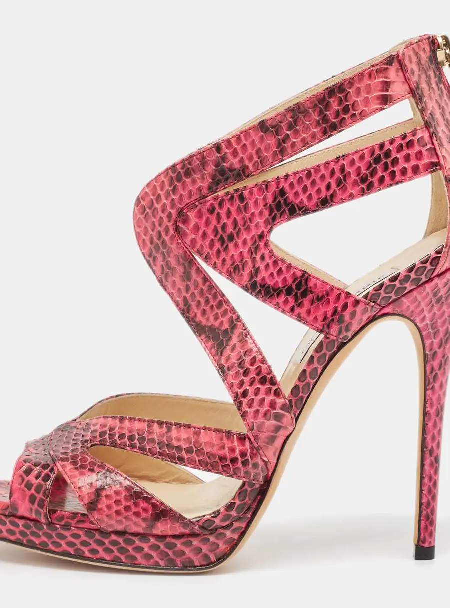 Jimmy Choo Collar Size 41 Pink Python Leather Platform Sandals