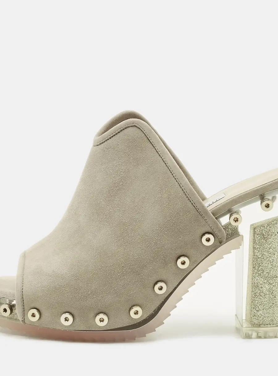 Jimmy Choo Grey Suede Studded Open Toe Mules Size 36.5