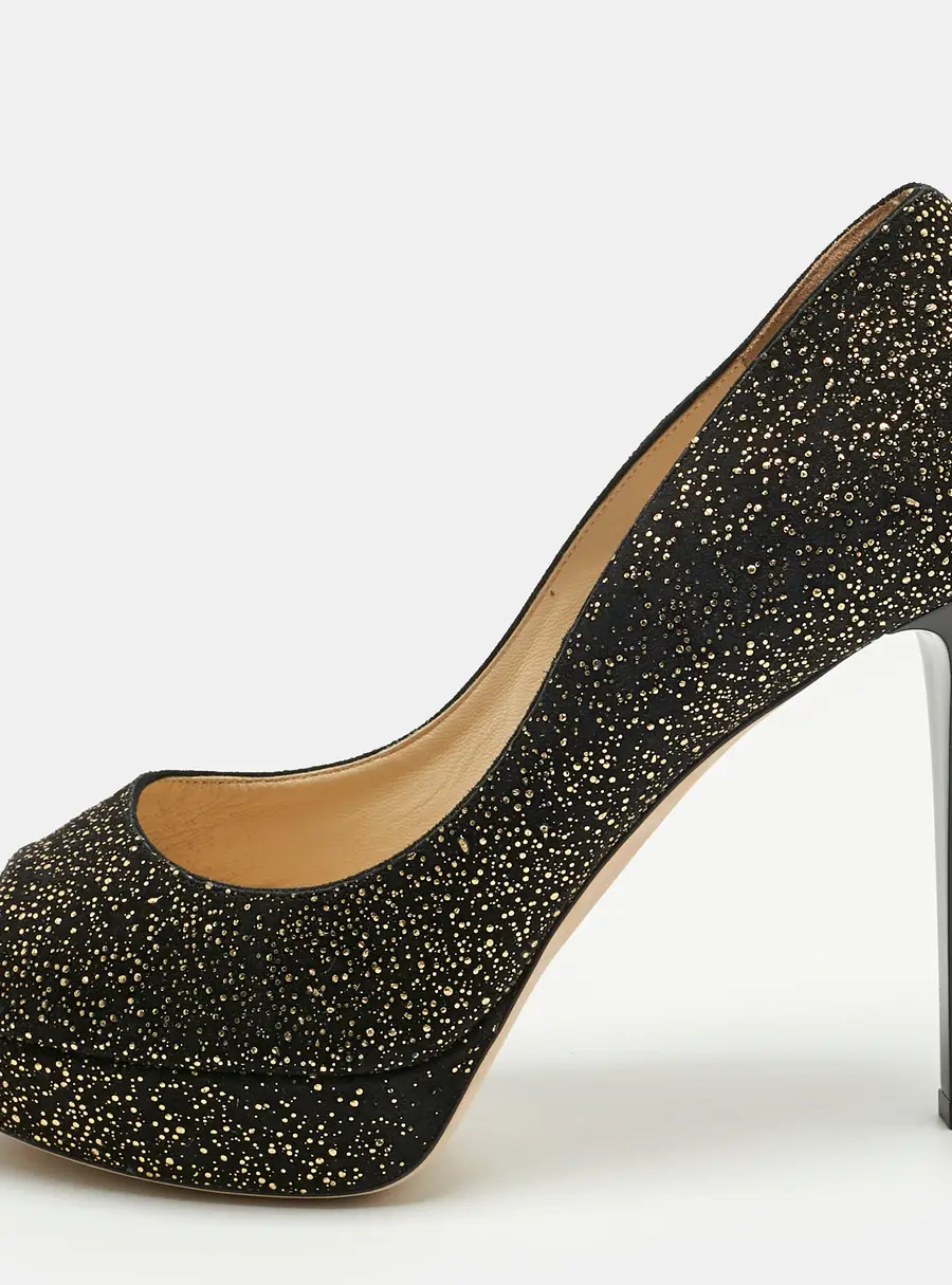 Jimmy Choo Black/Gold Texture Suede Peep Toe Pumps Size 41