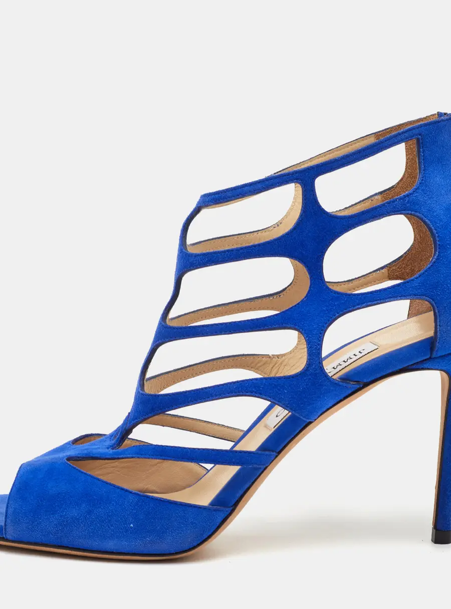 Jimmy Choo Ren Size 40.5 Blue Suede Caged Ankle Strap Sandals