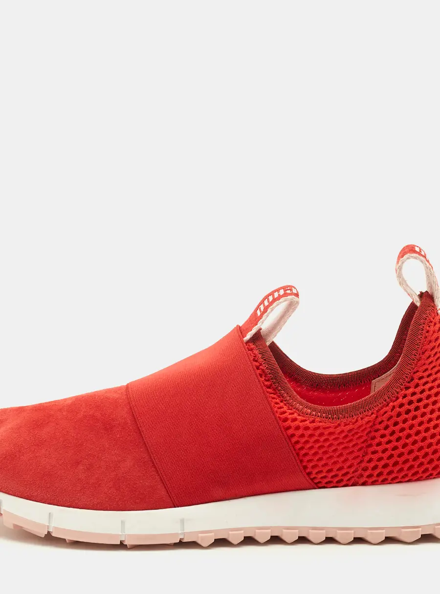 Jimmy Choo Oakland Size 39.5 Red Mesh and Suede Slip On Sneakers