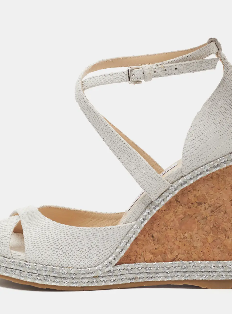 Jimmy Choo Alanah Size 40 Grey Lizard Embossed Leather Wedge Sandals