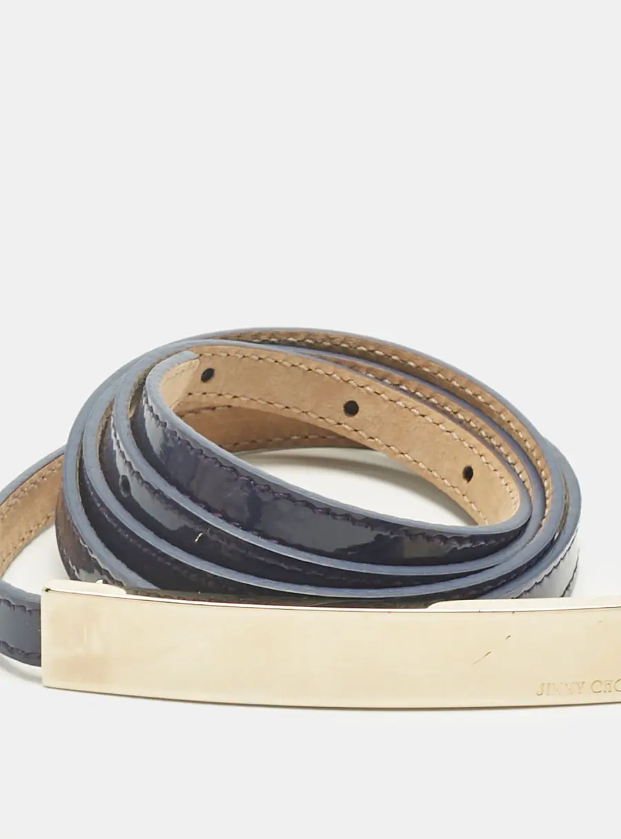 Jimmy Choo Purple Patent Leather Metal Logo Waist Belt 80CM
