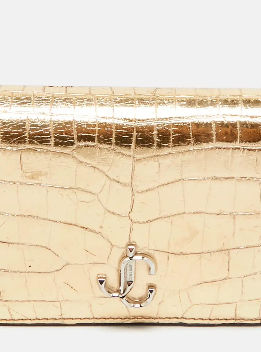 Jimmy Choo Hanne Gold Croc Embossed Leather Card Holder