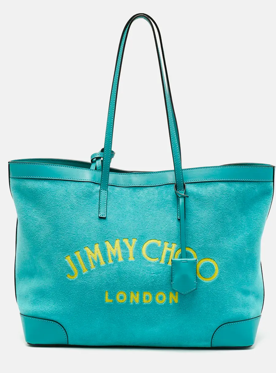 Jimmy Choo Malibu Green Towelling Fabric Logo Tote
