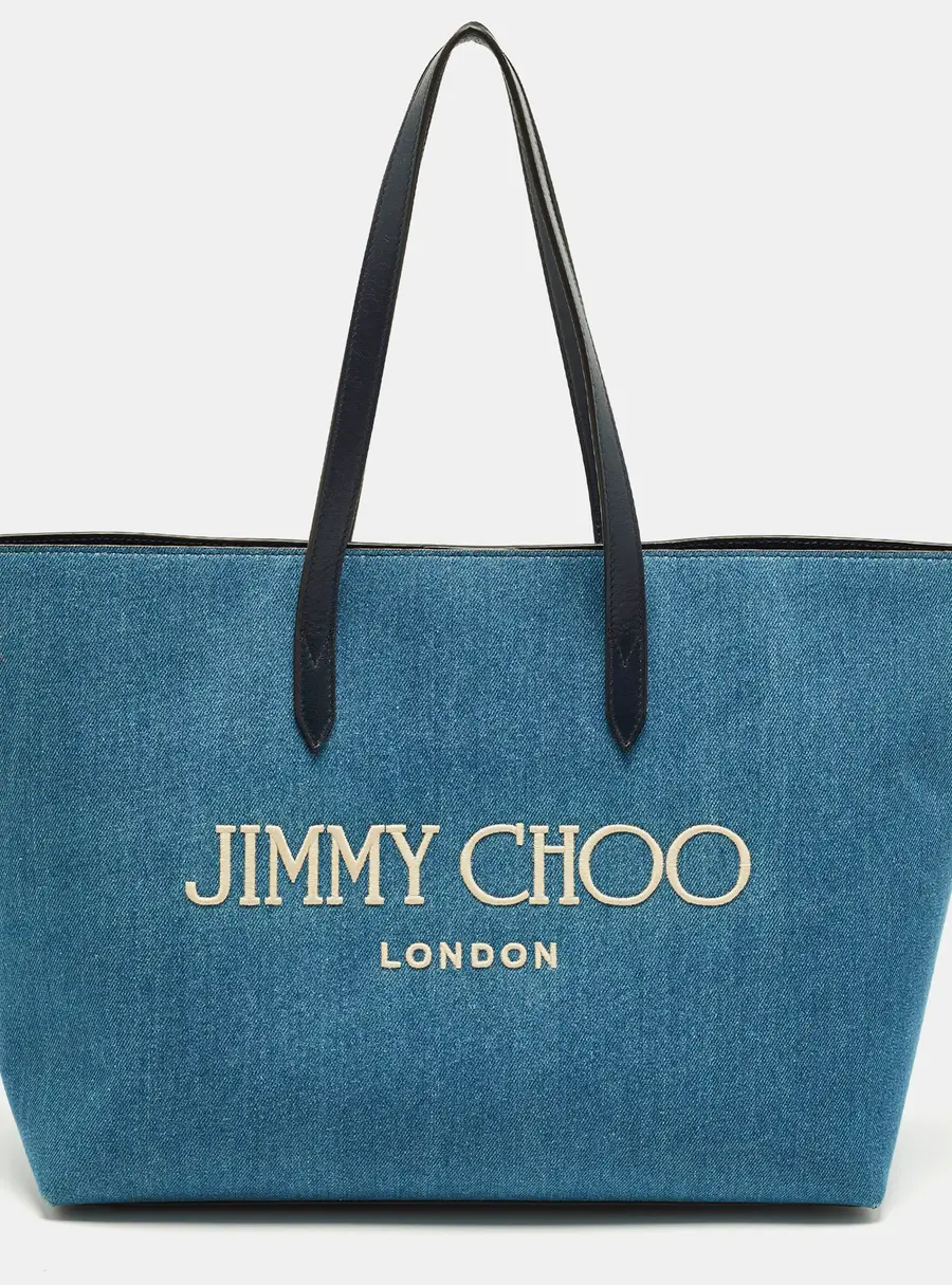 Jimmy Choo Logo Blue Denim and Leather Shopper Tote