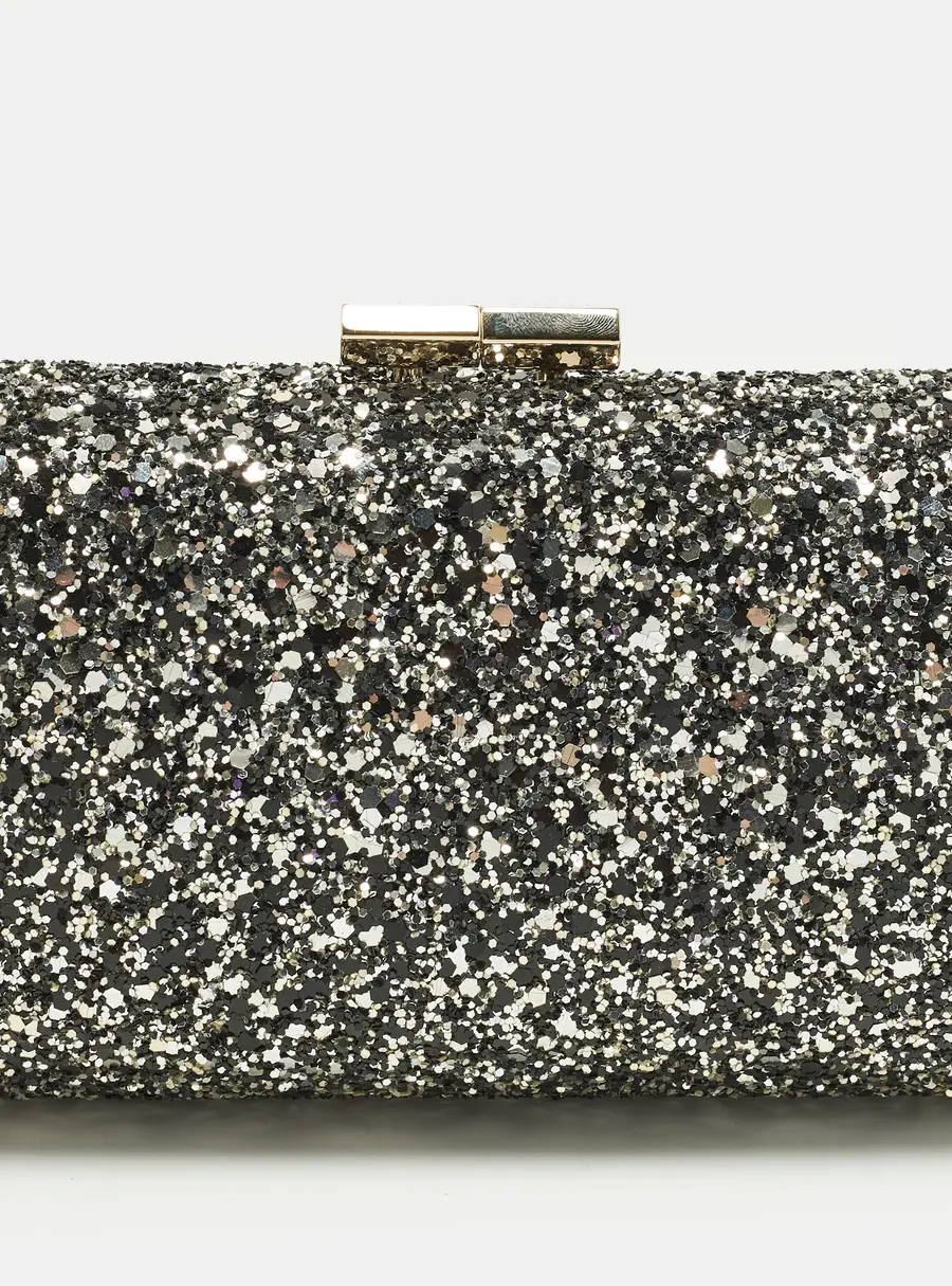 Jimmy Choo Kisslock Grey Glitter Clutch
