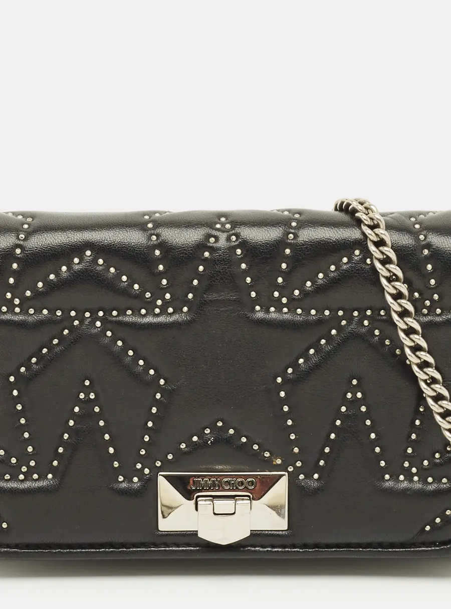 Jimmy Choo Star Studded Helia Black Leather Shoulder Bag