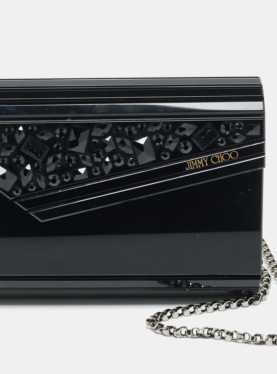 Jimmy Choo Candy Black Acrylic and Leather Chain Clutch