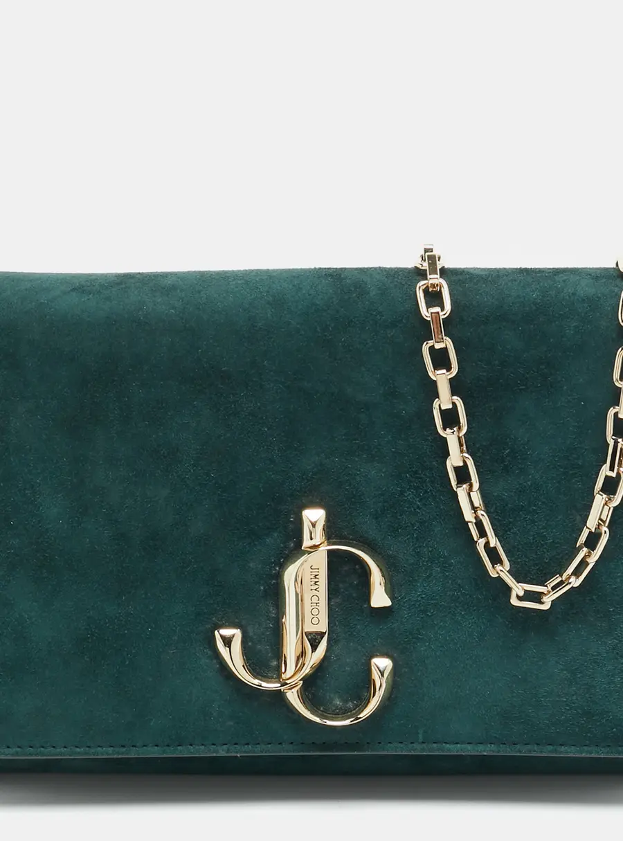 Jimmy Choo Bohemia Dark Green Suede Chain Clutch