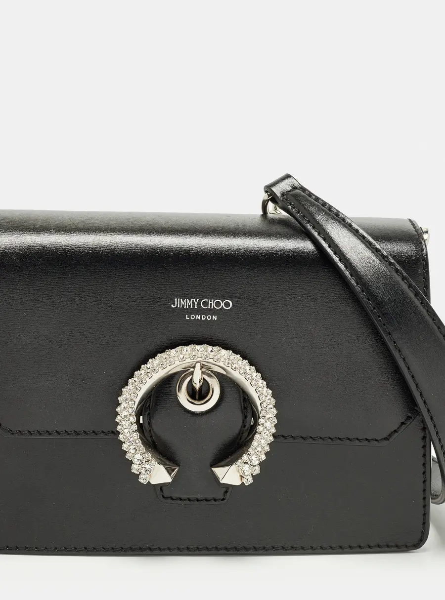 Jimmy Choo Madeline Crystal Black Leather Shoulder Bag