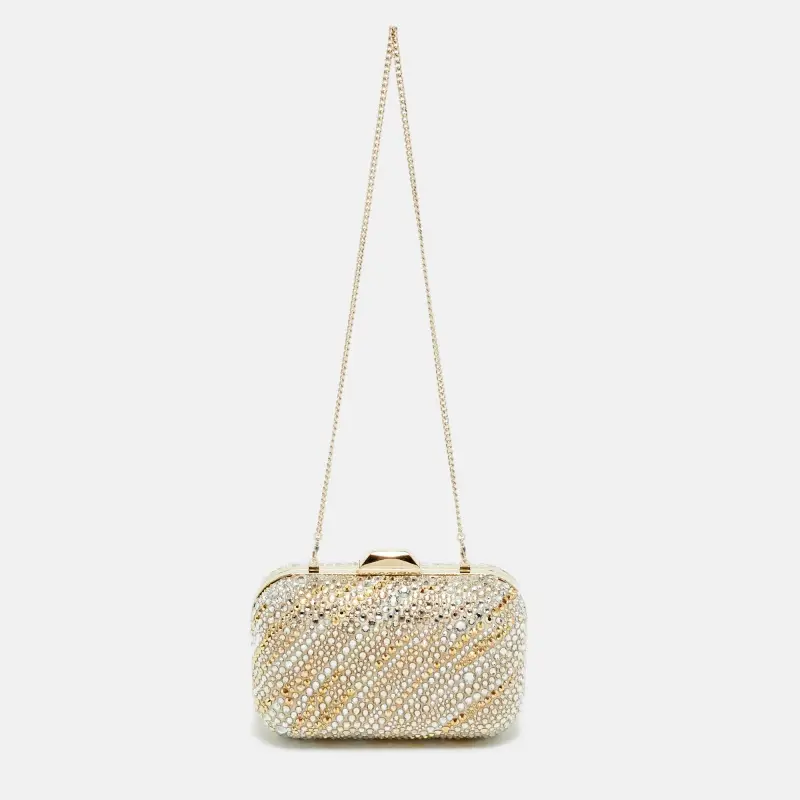 Jimmy Choo Cloud Beige/Multicolor Crystals and Satin Clutch