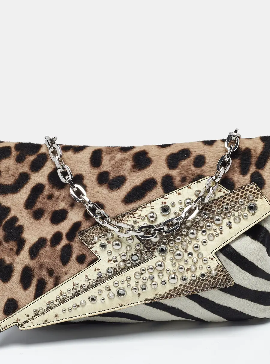 Jimmy Choo Animal Print Calf Hair and Python Embellished Shoulder Bag