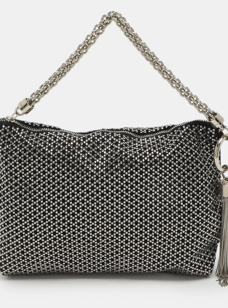 Jimmy Choo Callie Black Crystals and Satin Wristlet Clutch