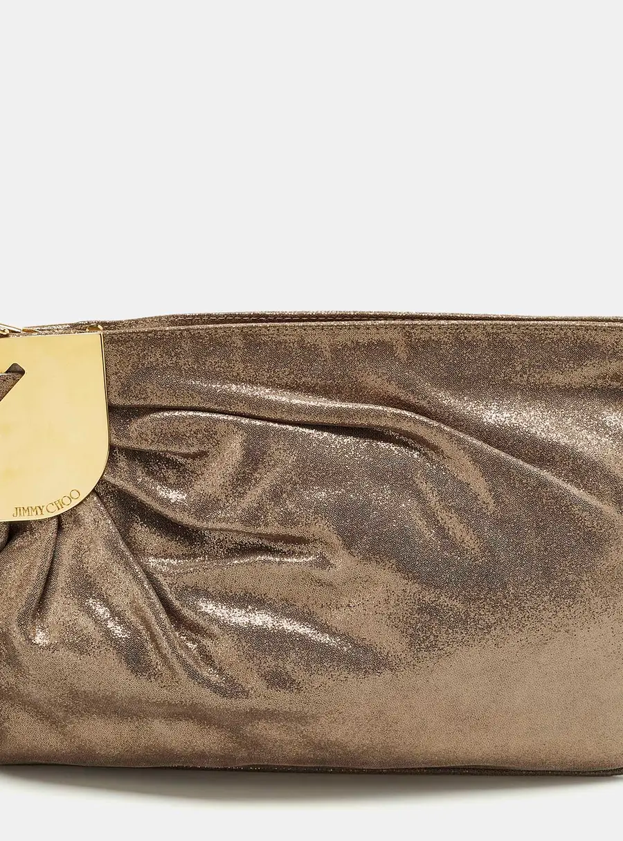Jimmy Choo Pleated Metallic Textured Suede Wristlet Pouch