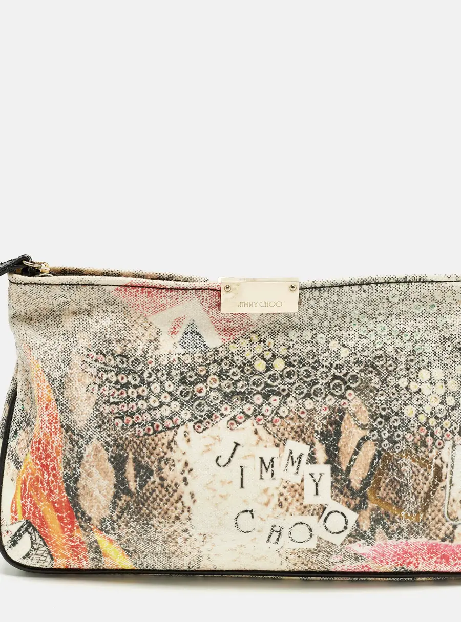 Jimmy Choo Zulu Multicolor Printed Coated Canvas Clutch