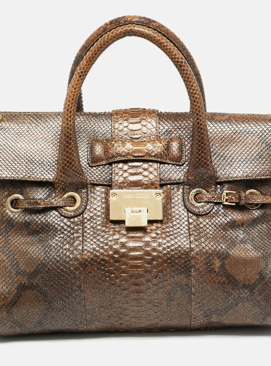 Jimmy Choo Rosalie Brown Glitter Python Satchel