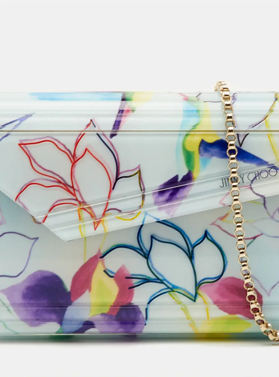 Jimmy Choo Candy White Hummingbird Acrylic and Leather Chain Clutch