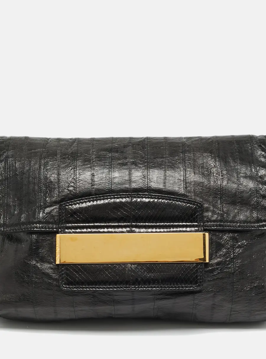 Jimmy Choo Carolina Black Eel Leather and Snakeskin Shoulder Bag