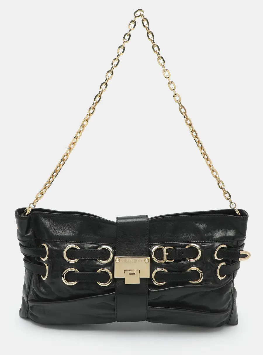 Jimmy Choo Rio Black Glossy Leather Clutch Bag