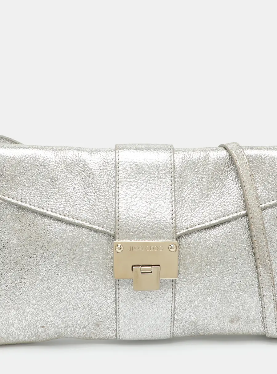 Jimmy Choo Rebel Silver Foil Leather Clutch Bag