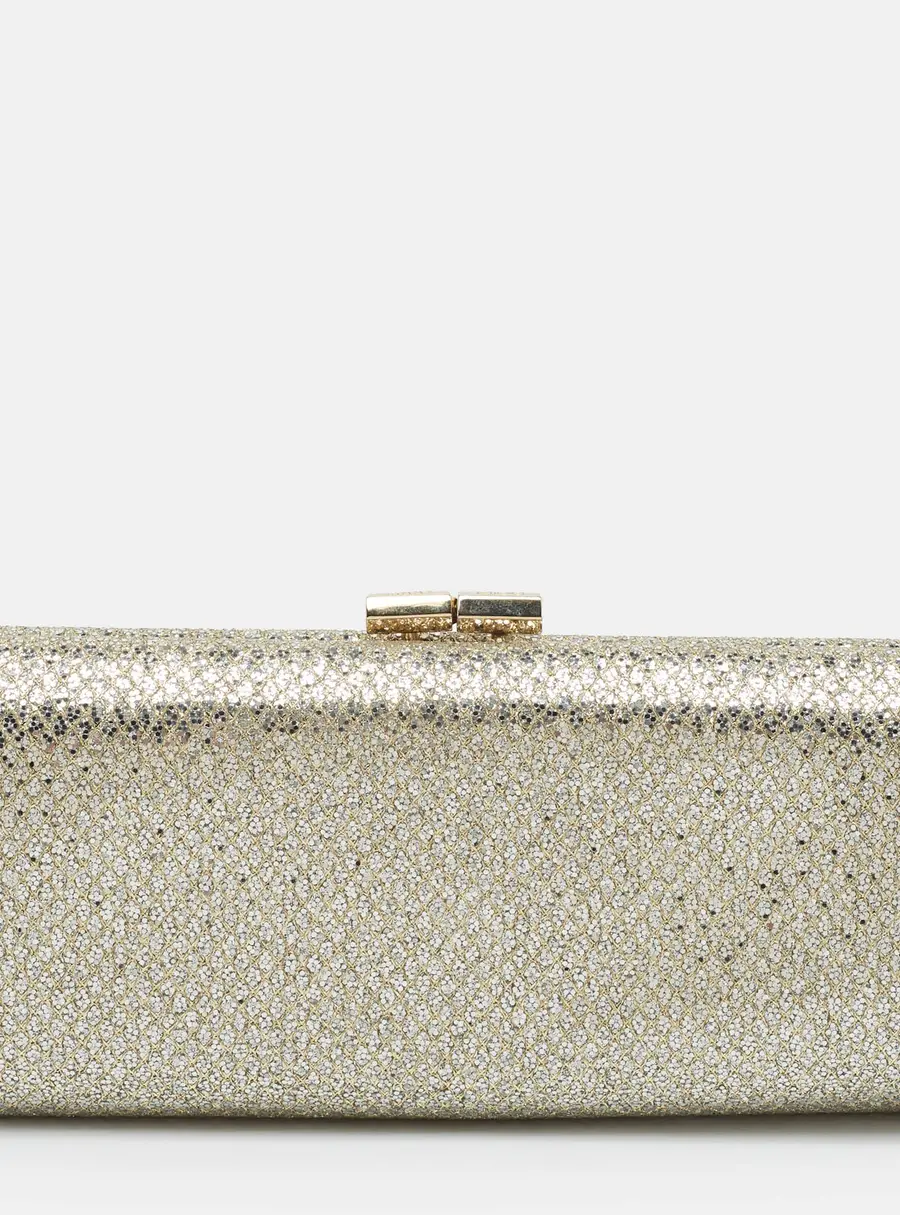 Jimmy Choo Twill Tube Gold Glitter and Lurex Fabric Clutch