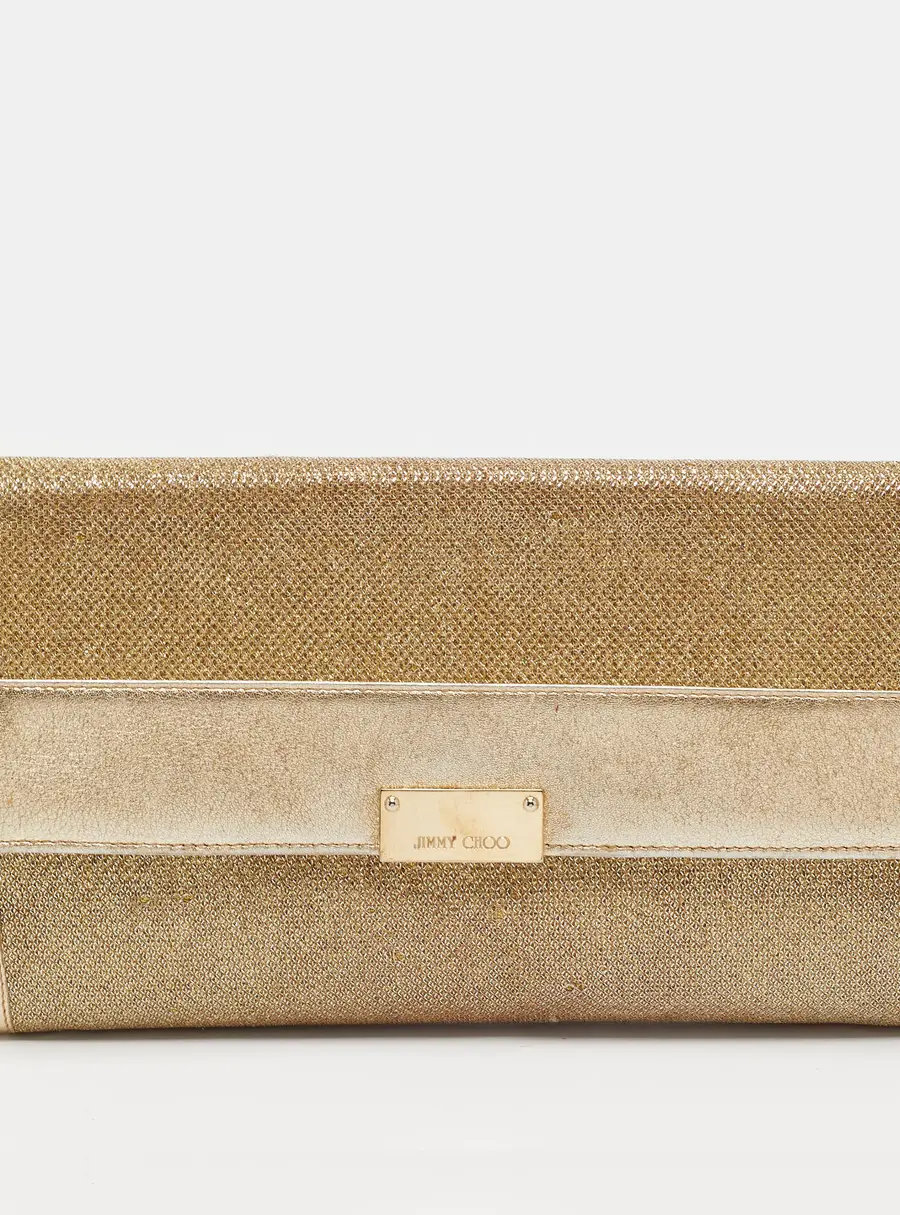 Jimmy Choo Reese Gold Glitter and Leather Clutch