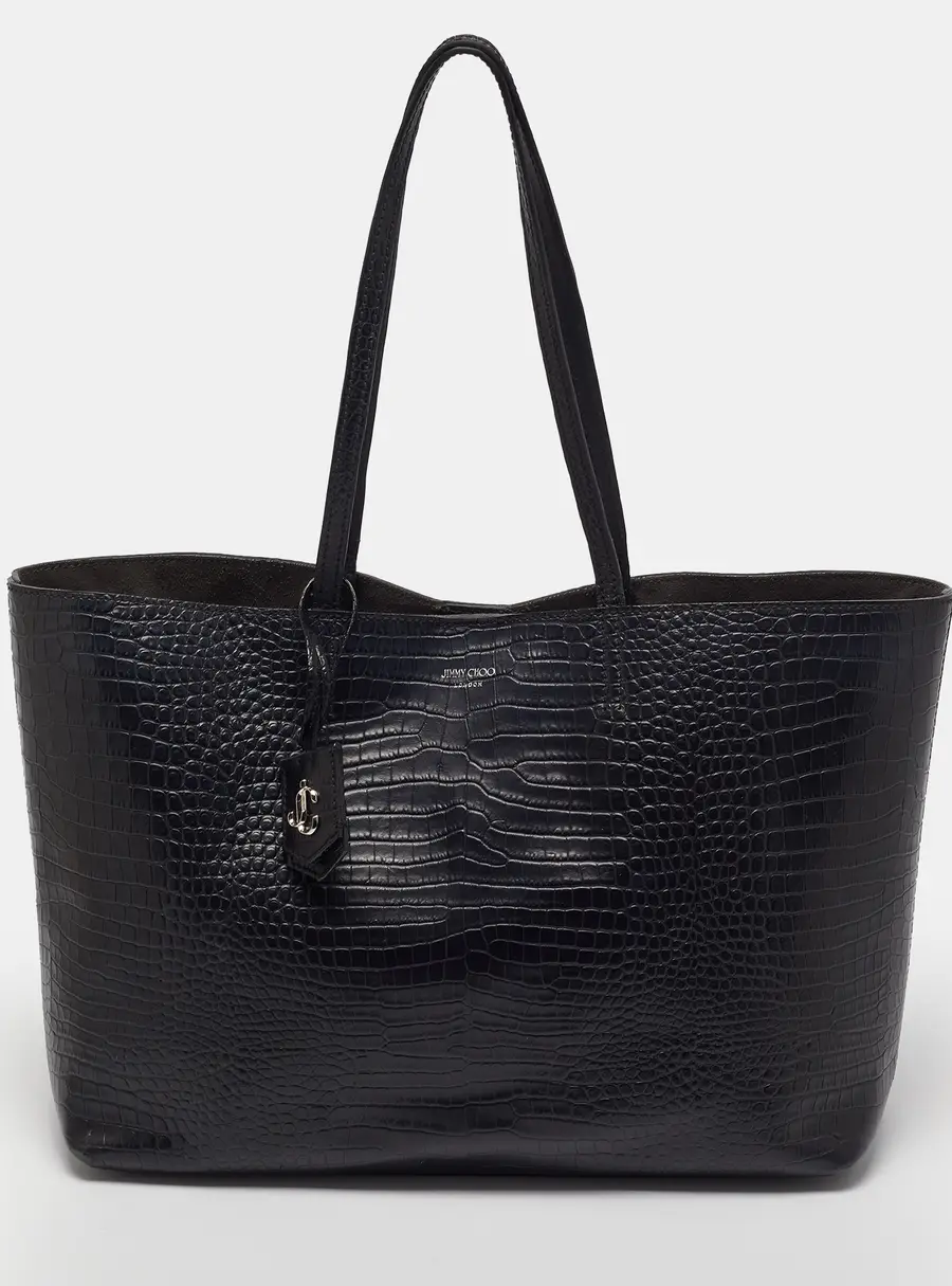 Jimmy Choo Nine2Five East-West Black Croc Embossed Leather Tote