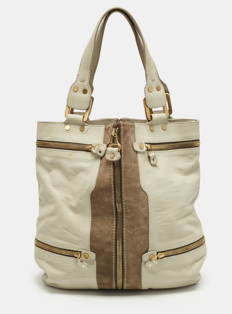 Jimmy Choo Mona Large Grey/Green Leather and Suede Tote