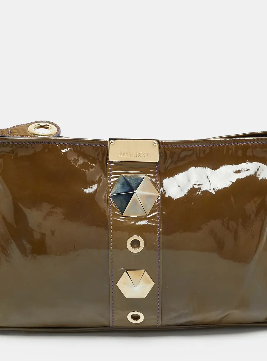 Jimmy Choo Zulu Studded Green Patent Leather Clutch