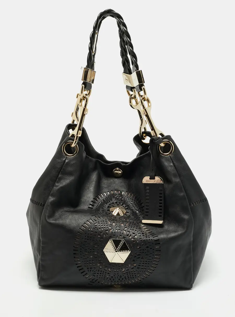 Jimmy Choo Lohla Black Cut Out Leather Hobo