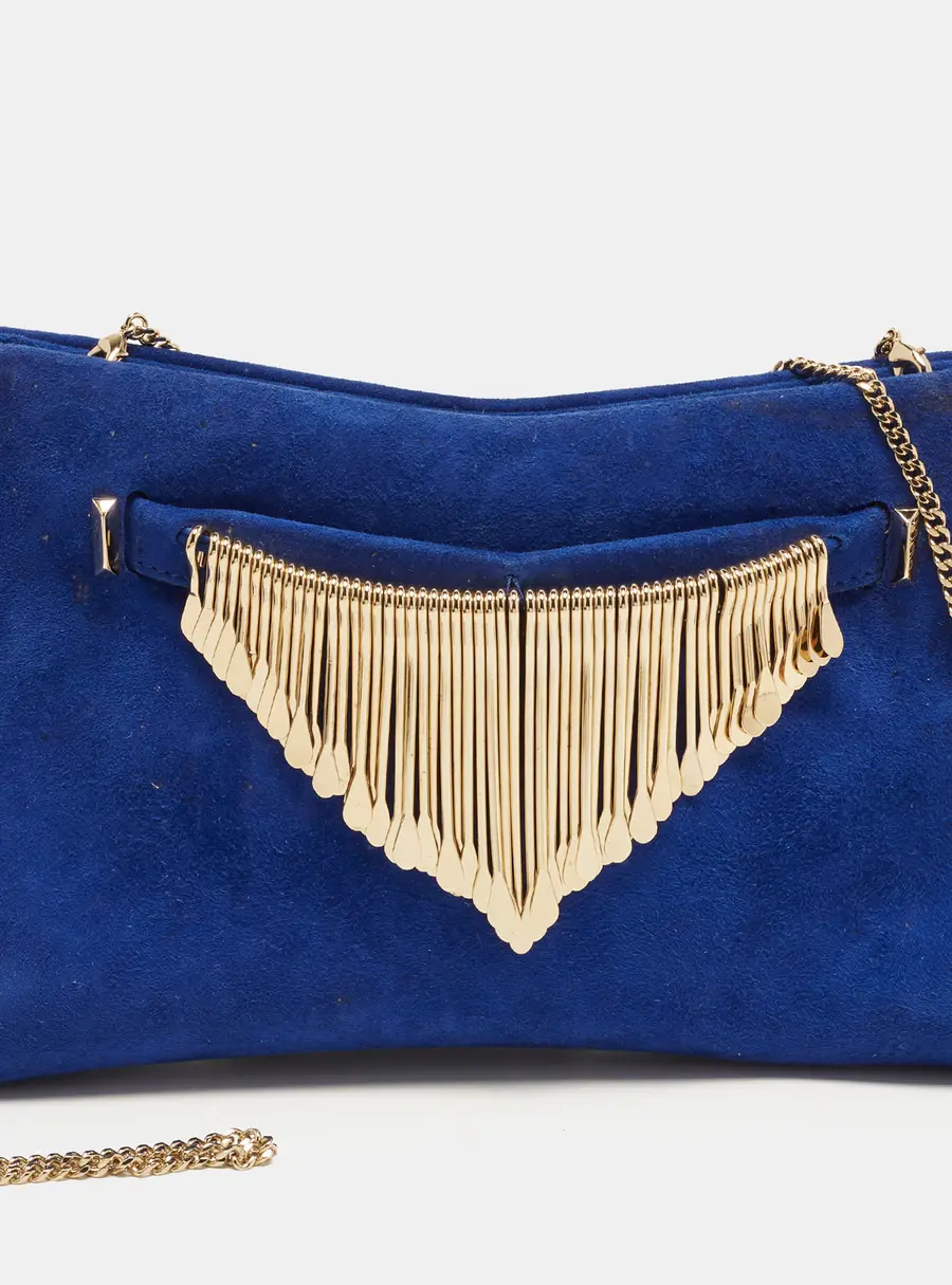 Jimmy Choo Venus Embellished Blue Alcantara Chain Clutch