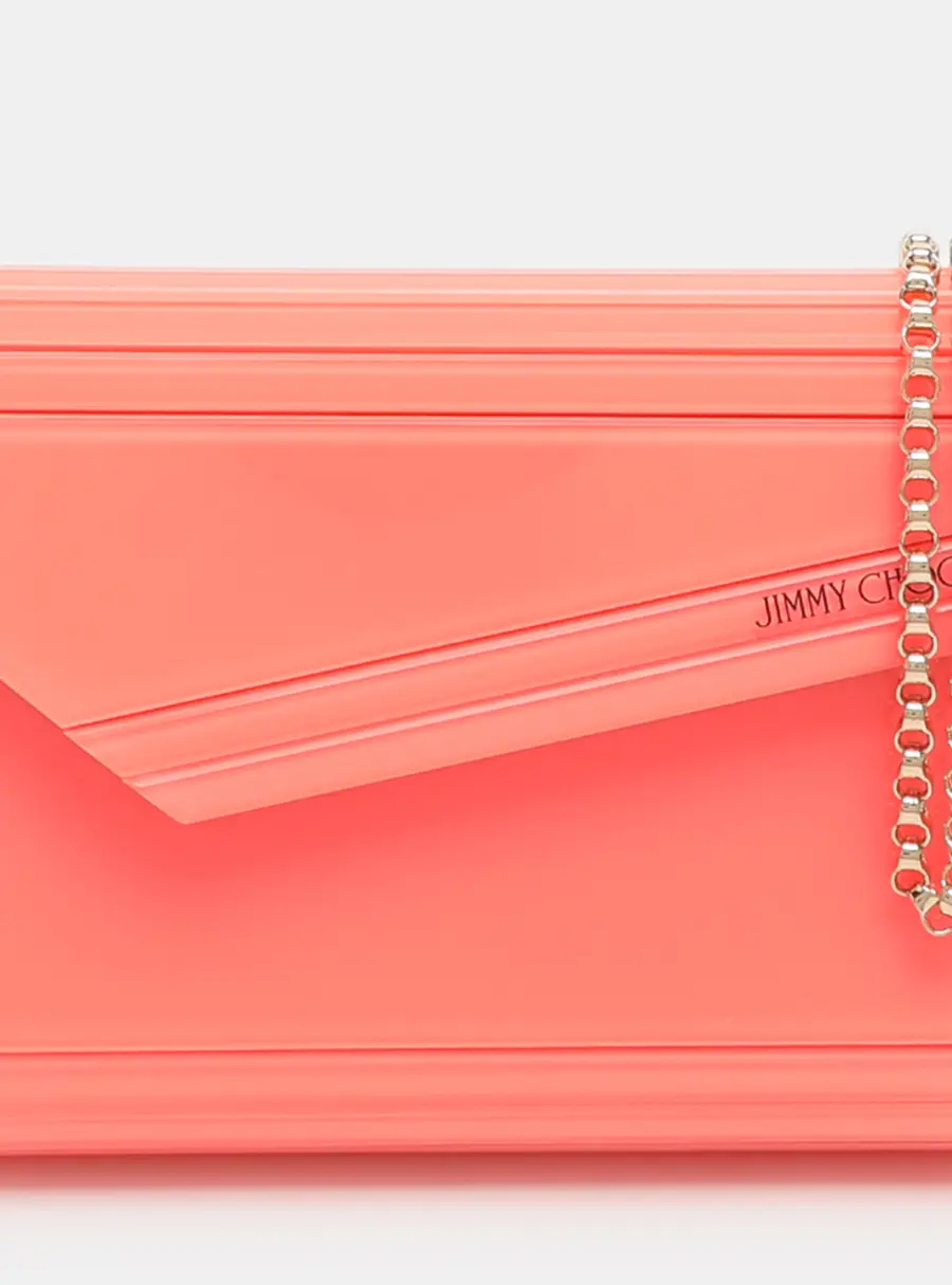 Jimmy Choo Candy Coral/Pink Acrylic and Suede Chain Clutch