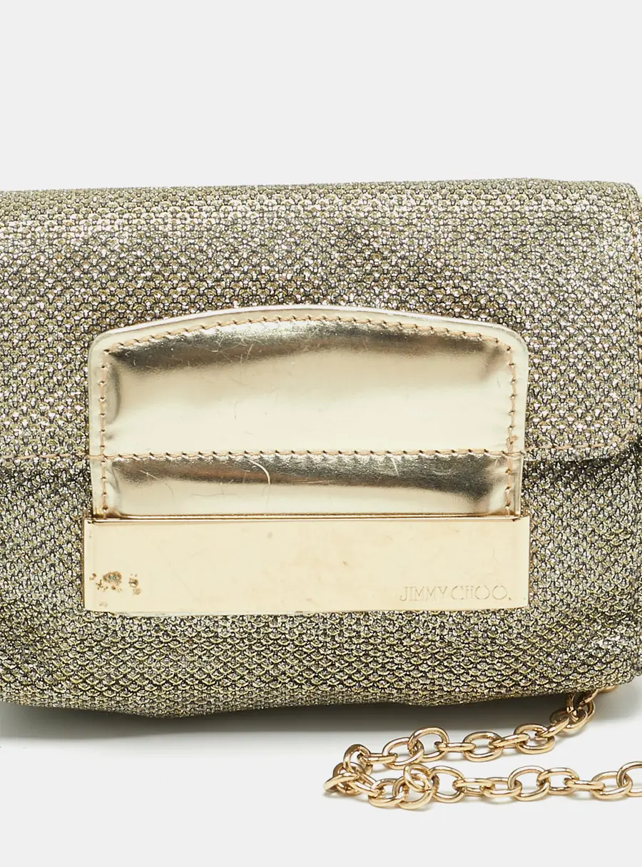 Jimmy Choo Caro Gold Glitter and Patent Leather Chain Crossbody Bag