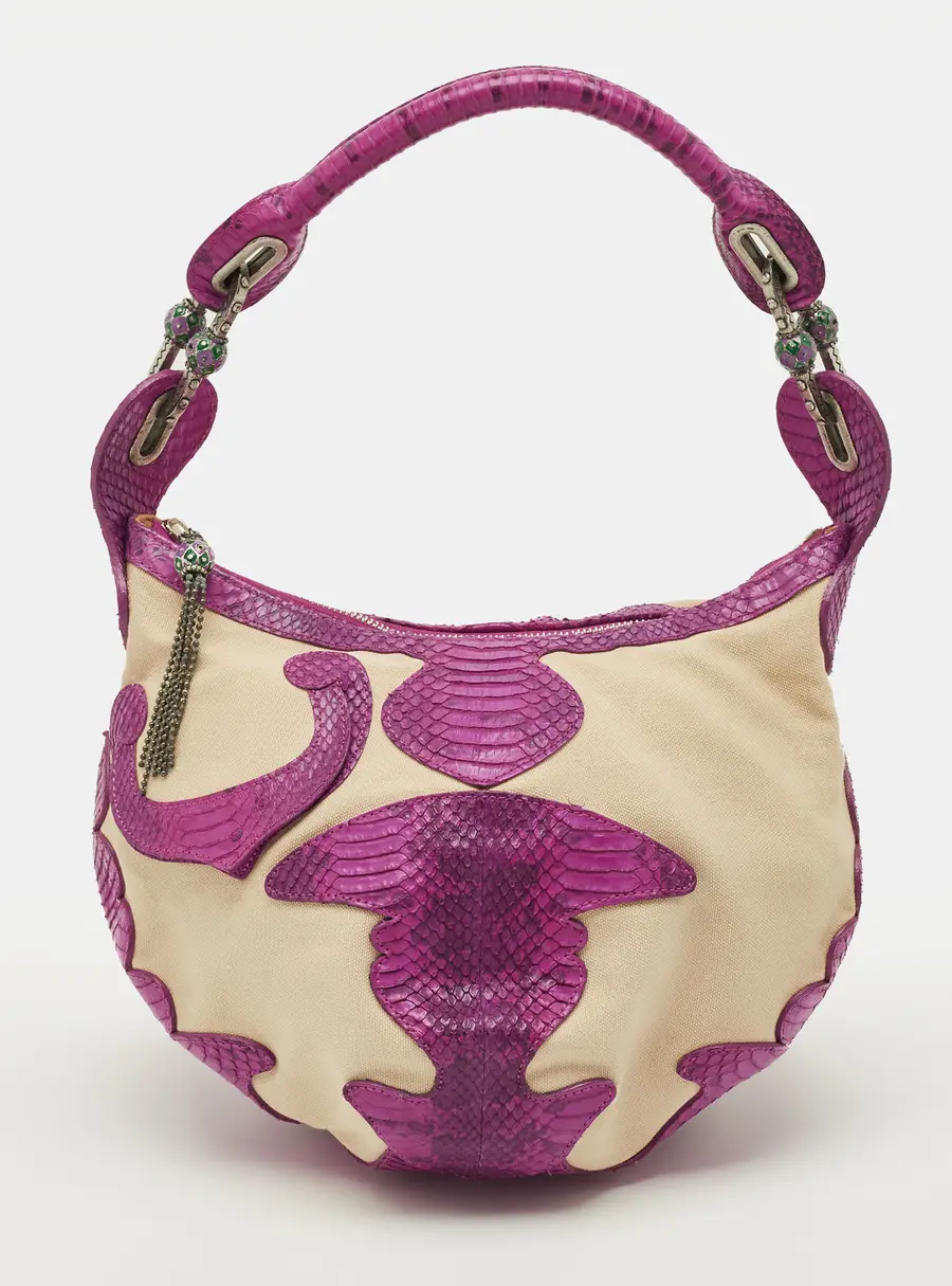 Jimmy Choo Fuchsia/Beige Python and Canvas Hobo