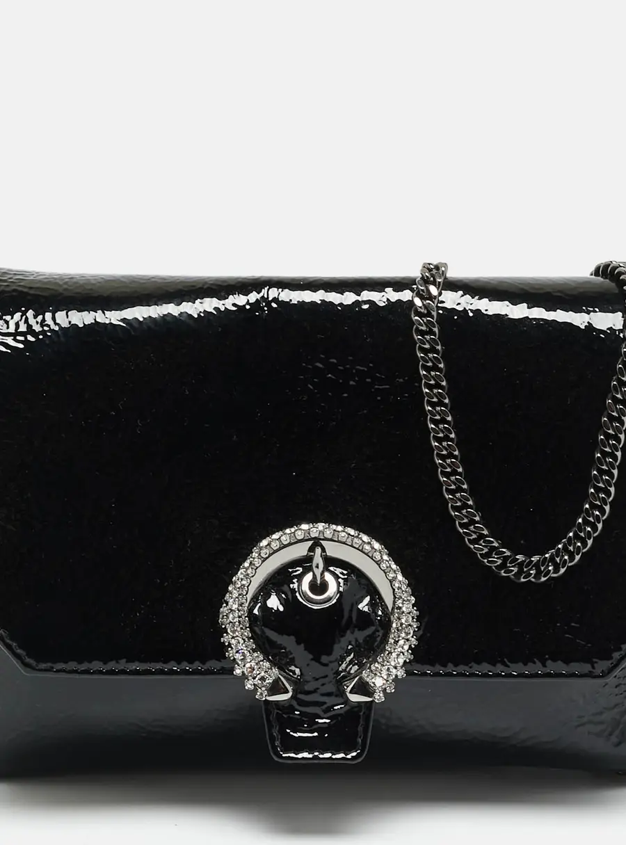Jimmy Choo Madeline Crystal Black Patent Leather Shoulder Bag