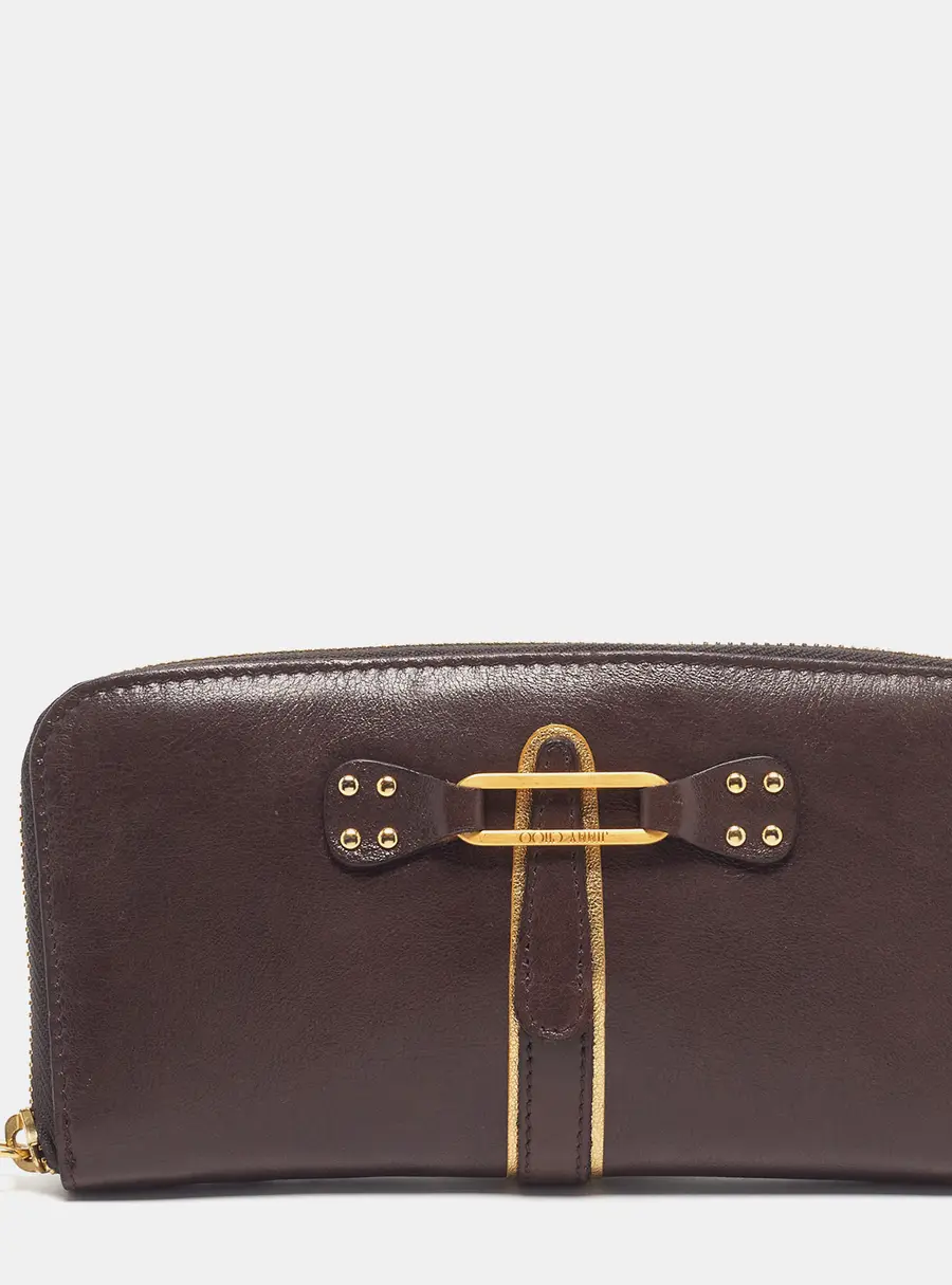 Jimmy Choo Tulita Dark Brown Leather Zip Around Wallet