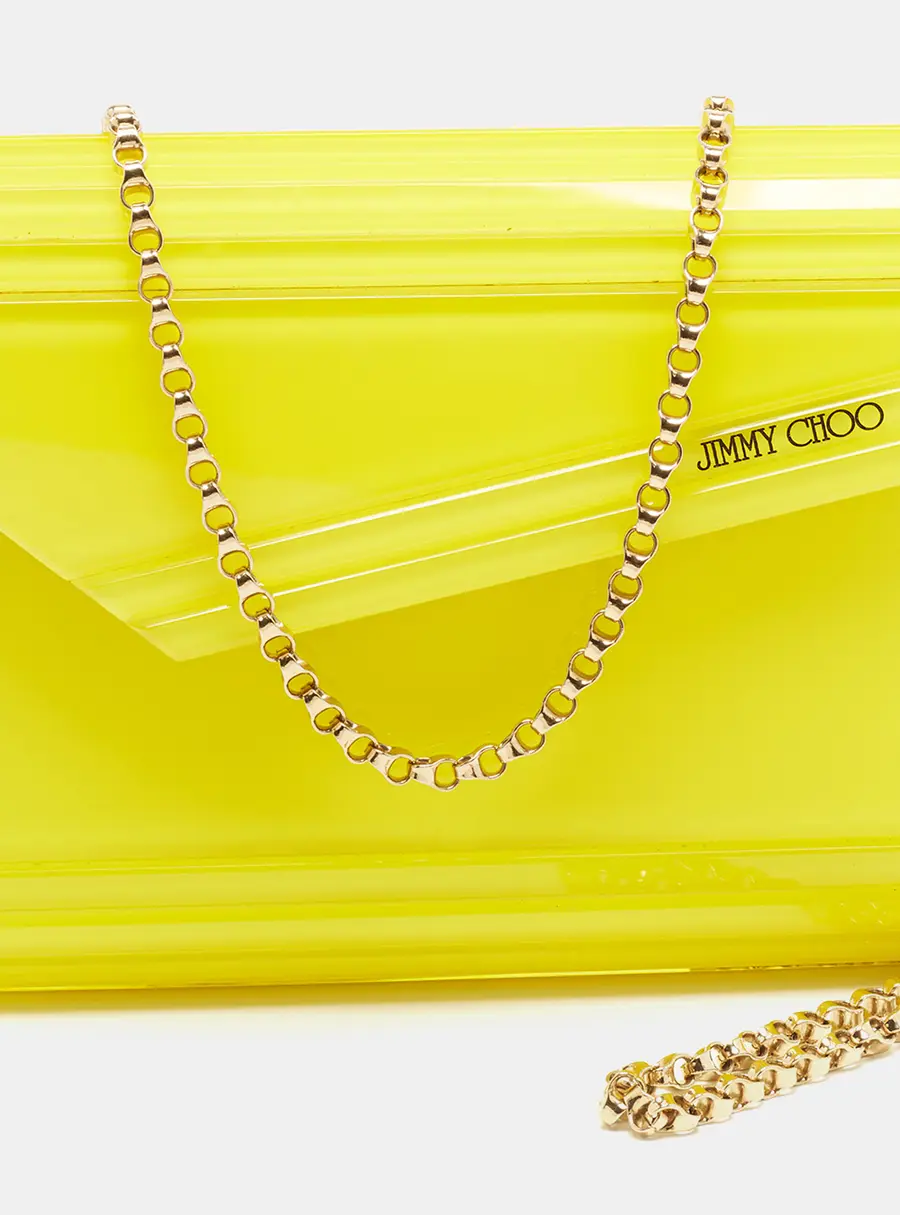 Jimmy Choo Candy Yellow Acrylic and Suede Chain Clutch