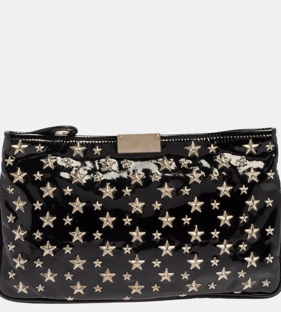 Jimmy Choo Black Patent Leather Star Studded Clutch