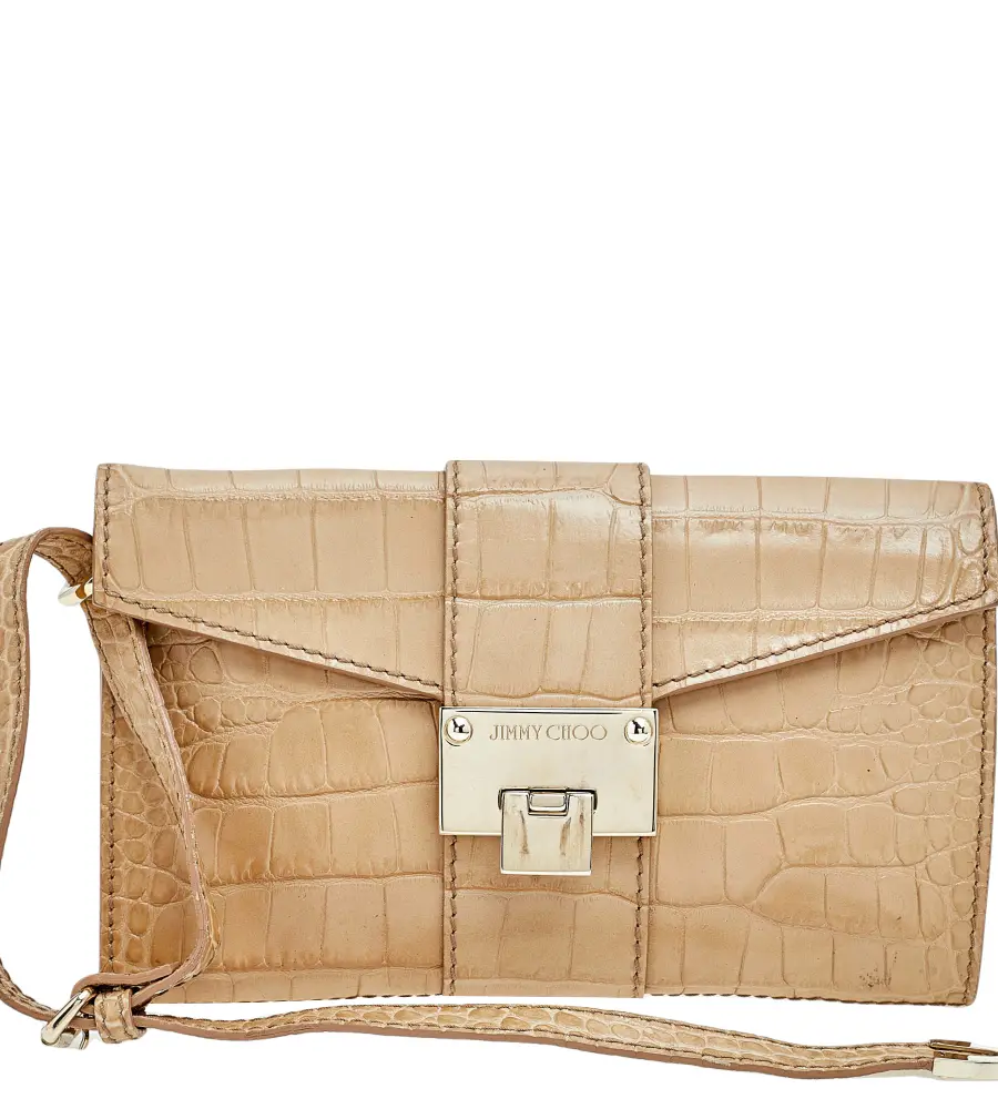 Jimmy Choo Beige Croc Embossed Leather Wristlet