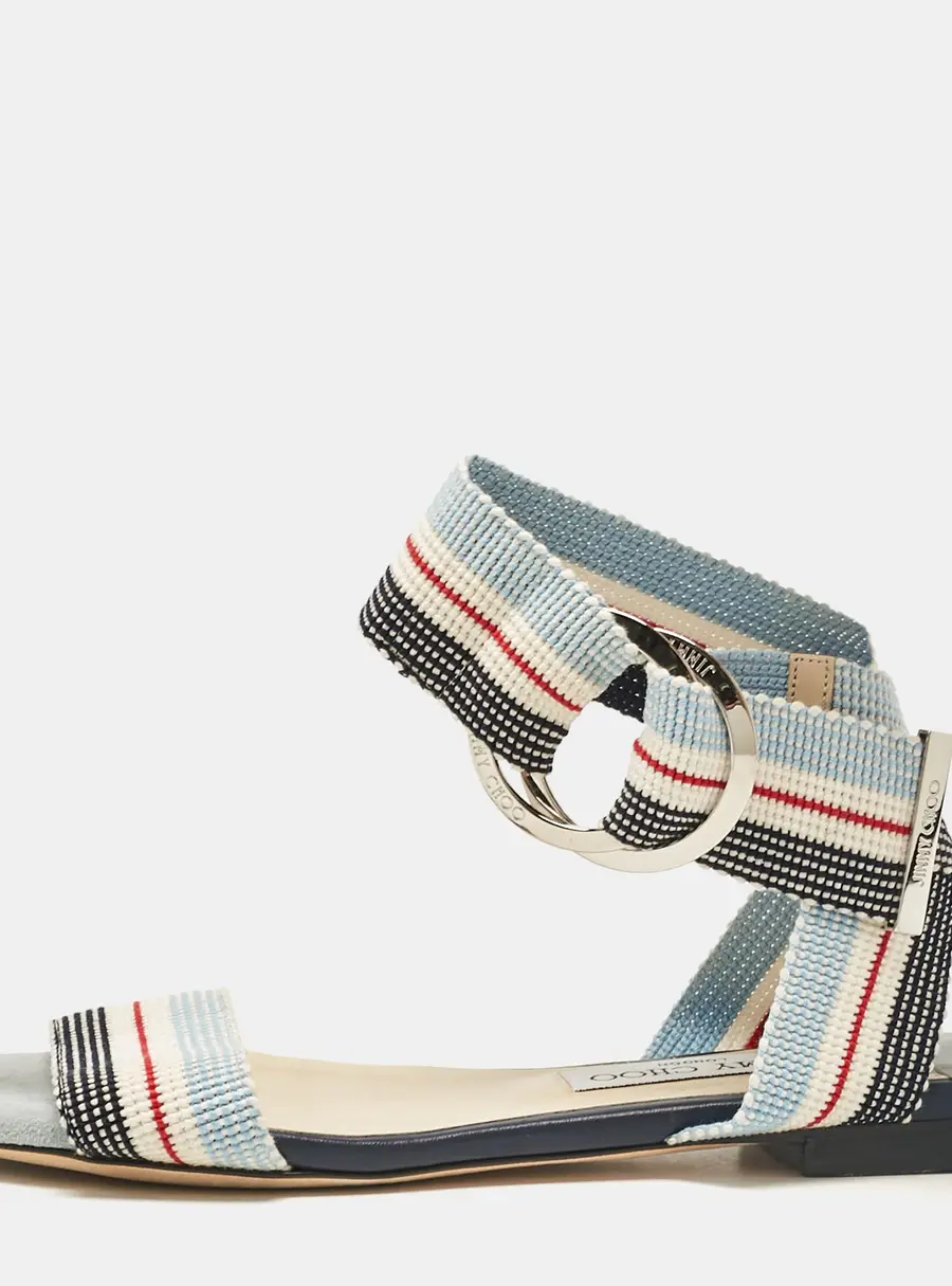 Jimmy Choo Multicolor Canvas Ankle Strap Sandals Size 37