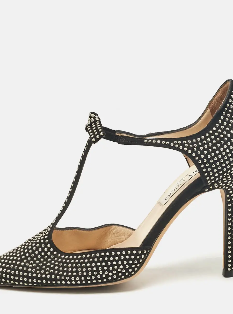 Jimmy Choo Black Studded Suede Talan Bow Pumps Size 37
