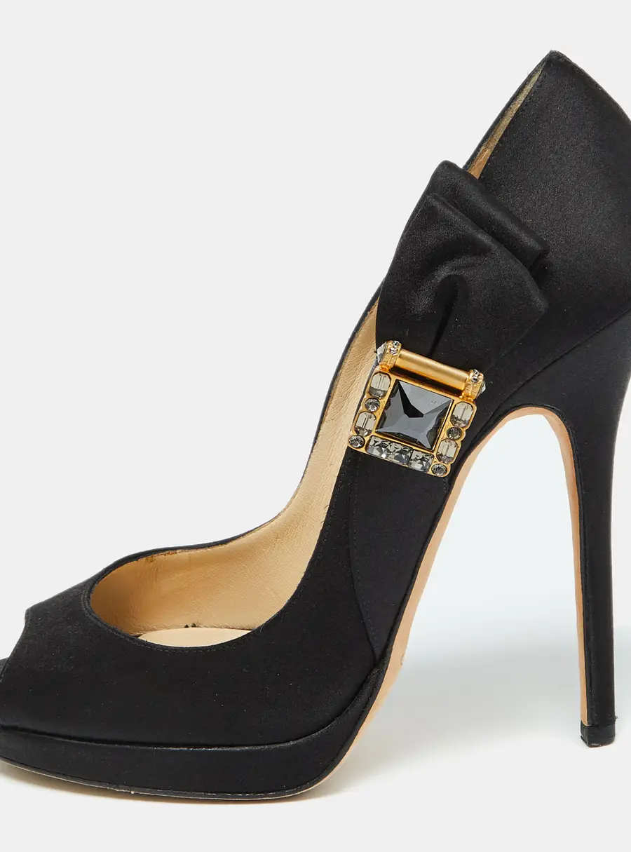 Jimmy Choo Black Satin Bow Pumps Size 38