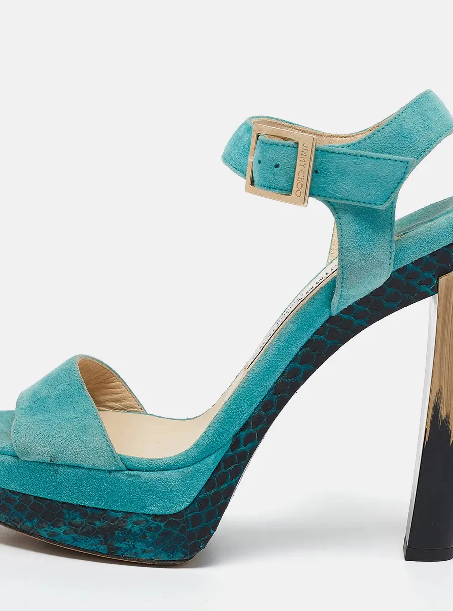 Jimmy Choo Blue Suede Dora Ankle Strap Sandals Size 37.5