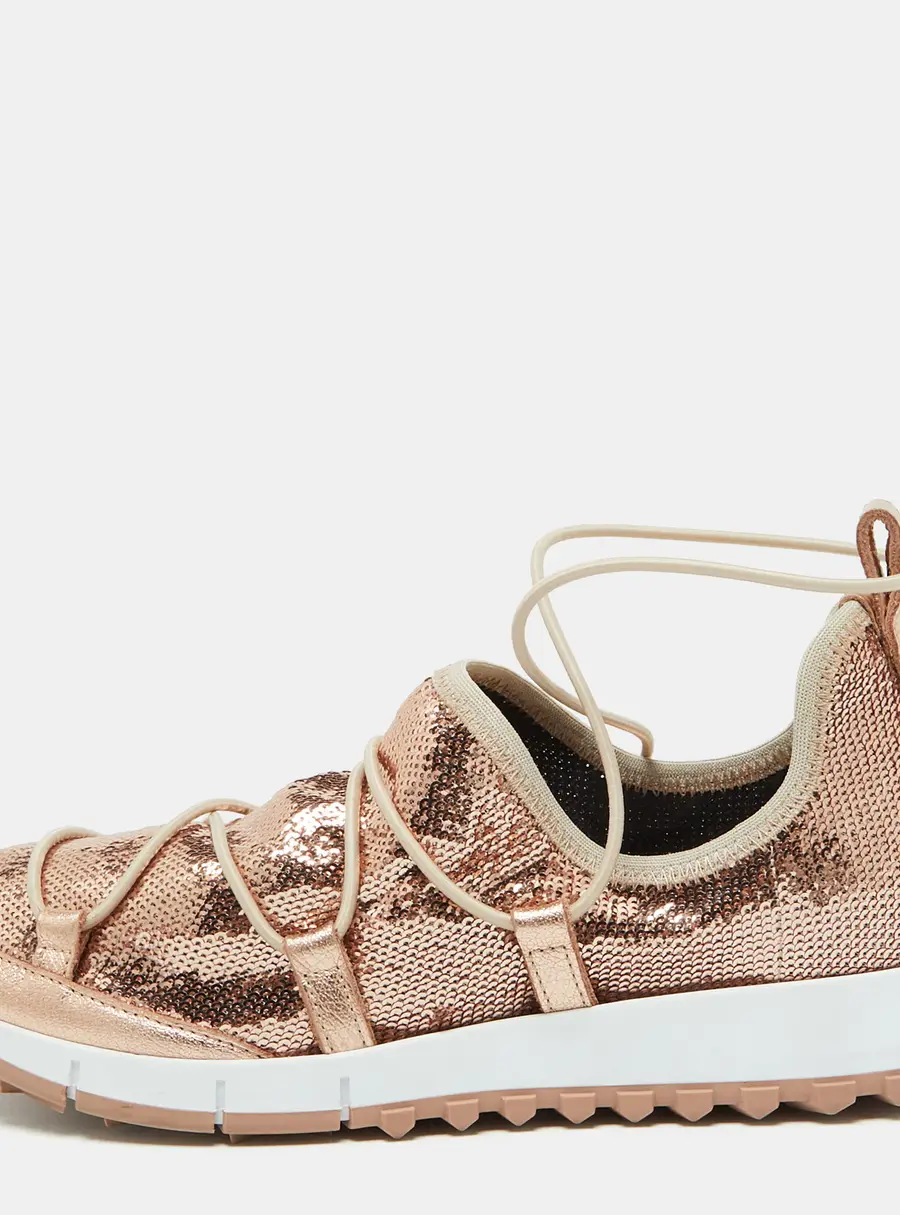 Jimmy Choo Rose Pink Metallic Leather and Sequins Andrea Sneakers Size 38