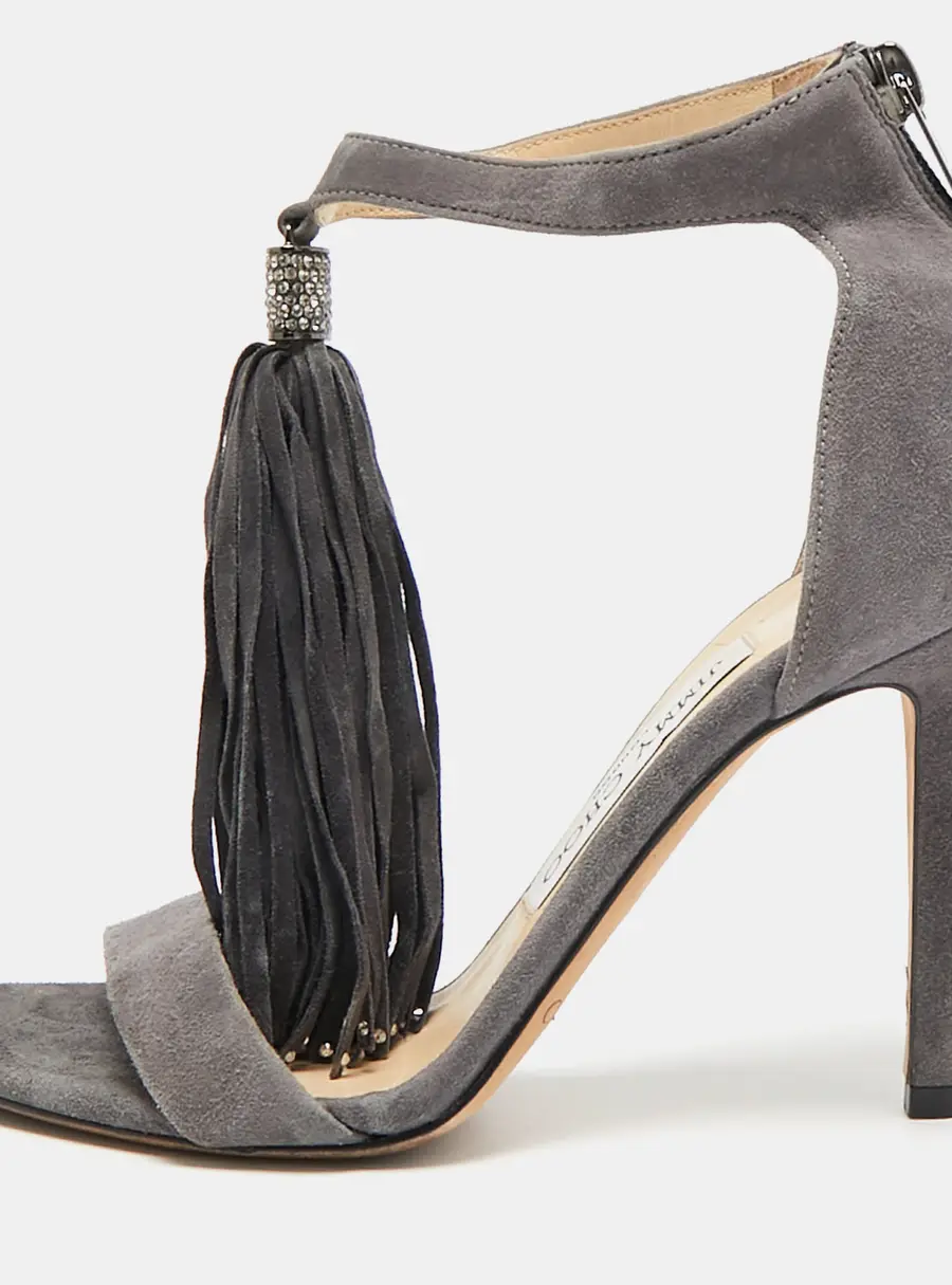 Jimmy Choo Grey Suede Ankle Strap Sandals Size 35.5