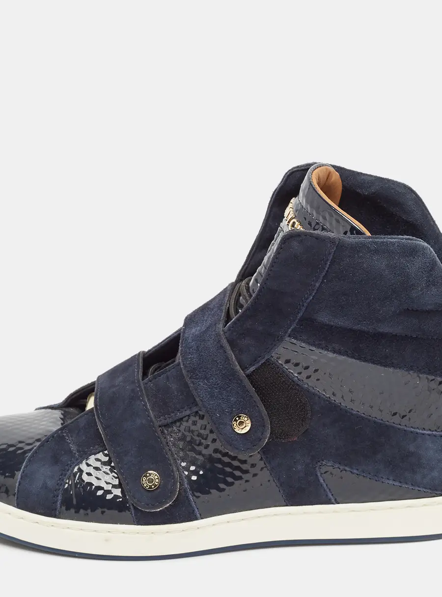 Jimmy Choo Navy Blue Suede and Patent Yazz High Top Sneakers Size 36.5