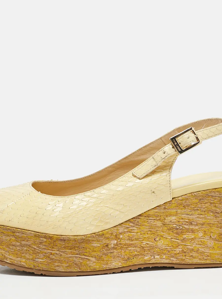 Jimmy Choo Yellow Snakeskin Leather Wedge Sandals Size 37