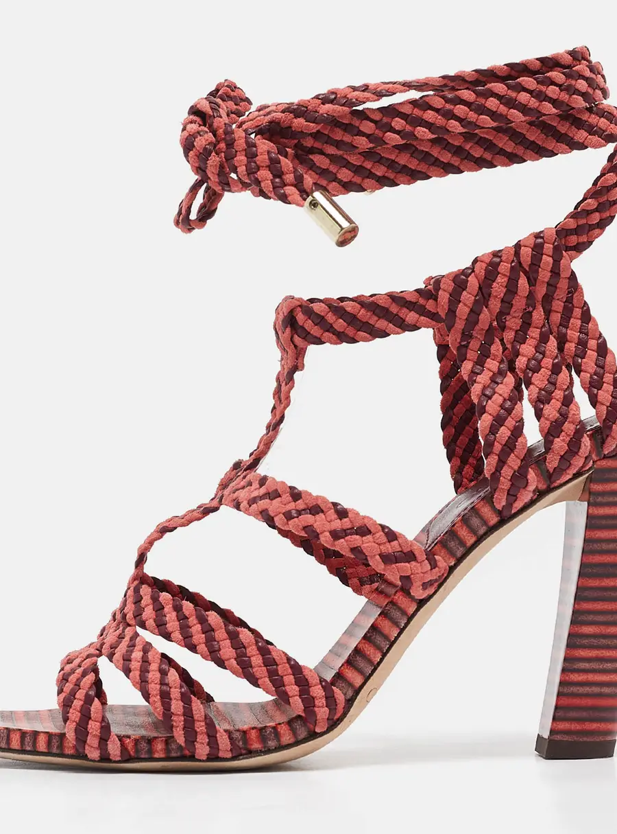Jimmy Choo Two Tone Woven Suede and Leather Ankle Tie Sandals Size 37