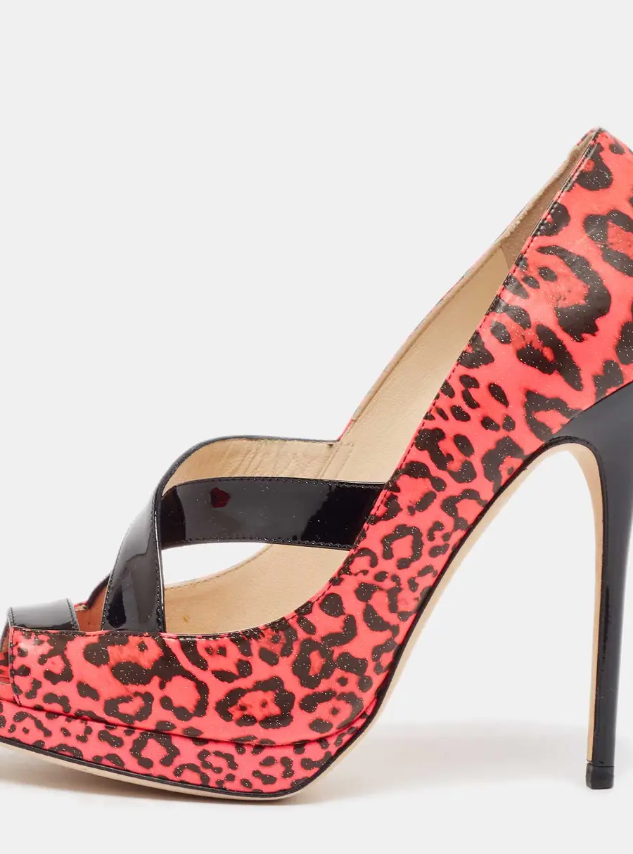 Jimmy Choo Pink Patent Leather Gesture Peep Toe Pumps Size 38.5